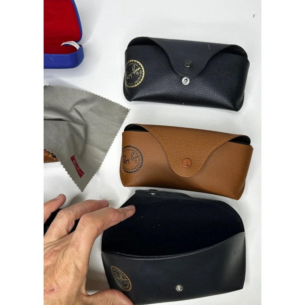 Ray Ban Sunglass Case Lot 6 Brown Black Belt Loop Polishing  Faux Leather